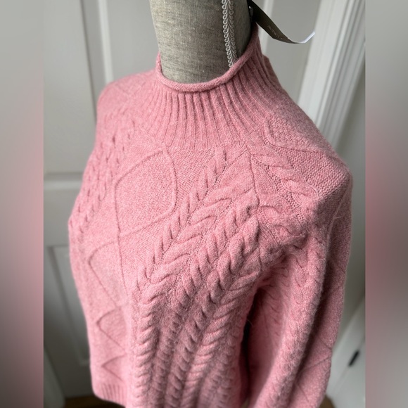 J.Crew Cable-knit Rollneck Wool Blend Sweater Supersoft Yarn Dusty Rose Pink L - Picture 3 of 7
